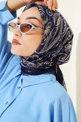Paisley Flamu Cotton Eşarp Lacivert Mavi - SİNEM EŞARP