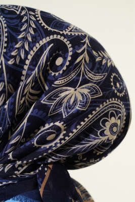 Paisley Flamu Cotton Eşarp Lacivert Mavi - Başörtüsü