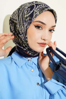 Paisley Flamu Cotton Eşarp Lacivert Yeşil - SİNEM EŞARP