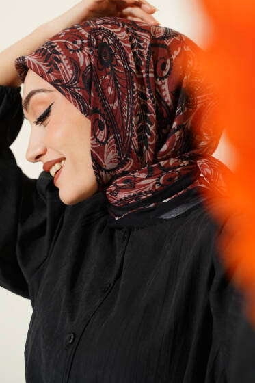 Paisley Flamu Cotton Eşarp Siyah - Başörtüsü