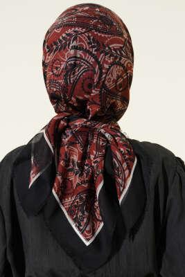 Paisley Flamu Cotton Eşarp Siyah - Başörtüsü