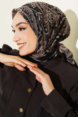 Paisley Flamu Cotton Eşarp Siyah Bej - SİNEM EŞARP