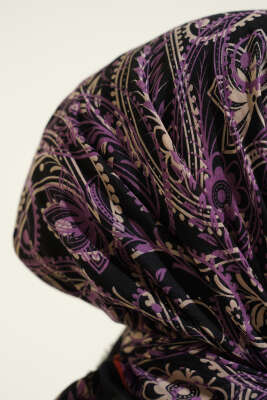 Paisley Flamu Cotton Eşarp Siyah Lila - Başörtüsü