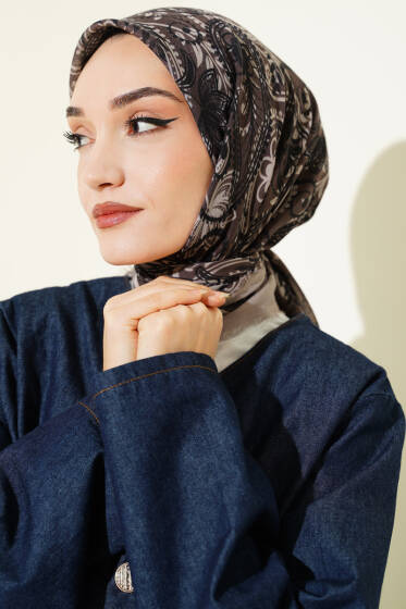 Paisley Flamu Cotton Eşarp Taş Gri - Başörtüsü