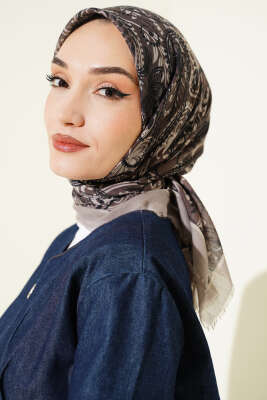 Paisley Flamu Cotton Eşarp Taş Gri - Başörtüsü