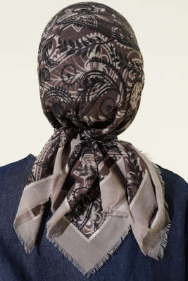Paisley Flamu Cotton Eşarp Taş Gri - Başörtüsü