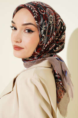 Paisley Flamu Cotton Eşarp Vizon - SİNEM EŞARP