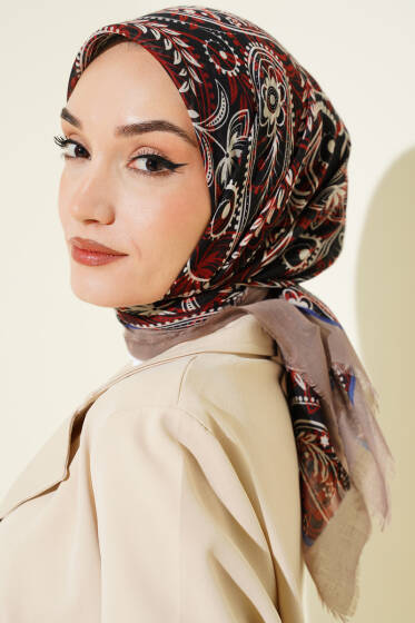 Paisley Flamu Cotton Eşarp Vizon - Başörtüsü