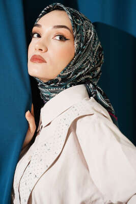Paisley Flamu Cotton Eşarp Zümrüt - Başörtüsü