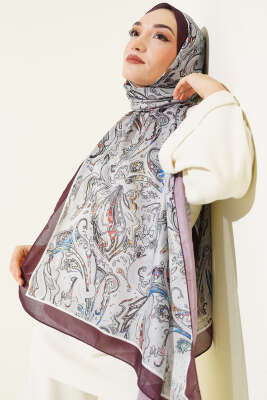 Paisley İşlemeli Soft Şal Acı Kahve - Başörtüsü