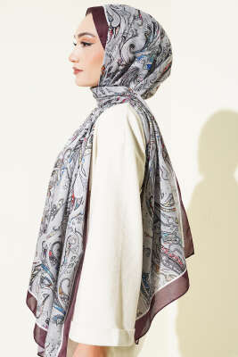 Paisley İşlemeli Soft Şal Acı Kahve - Başörtüsü