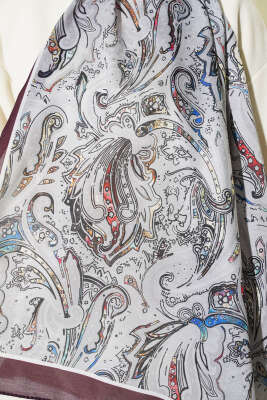 Paisley İşlemeli Soft Şal Acı Kahve - Başörtüsü