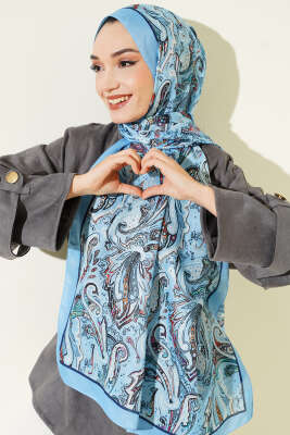 Paisley İşlemeli Soft Şal Bebe Mavi - Başörtüsü