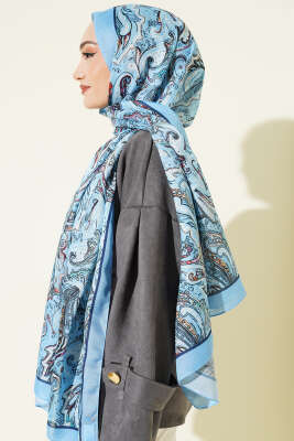 Paisley İşlemeli Soft Şal Bebe Mavi - Başörtüsü