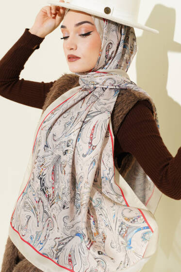 Paisley İşlemeli Soft Şal Bej - Başörtüsü