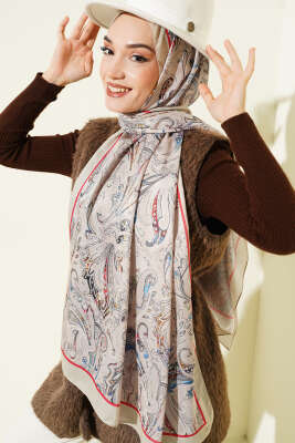 Paisley İşlemeli Soft Şal Bej - Başörtüsü
