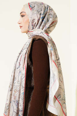 Paisley İşlemeli Soft Şal Bej - Başörtüsü