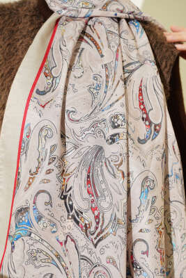 Paisley İşlemeli Soft Şal Bej - Başörtüsü