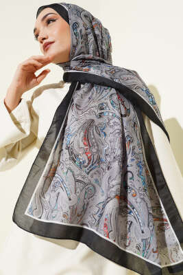 Paisley İşlemeli Soft Şal Füme - Başörtüsü