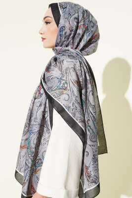 Paisley İşlemeli Soft Şal Füme - Başörtüsü