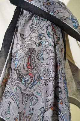 Paisley İşlemeli Soft Şal Füme - Başörtüsü