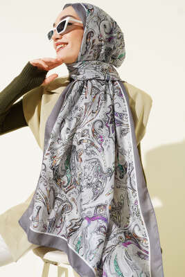 Paisley İşlemeli Soft Şal Gri - Başörtüsü