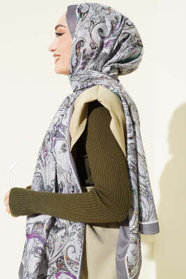 Paisley İşlemeli Soft Şal Gri - Başörtüsü