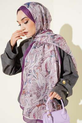 Paisley İşlemeli Soft Şal Koyu Lila 
