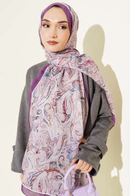 Paisley İşlemeli Soft Şal Koyu Lila - Başörtüsü