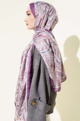 Paisley İşlemeli Soft Şal Koyu Lila - Başörtüsü