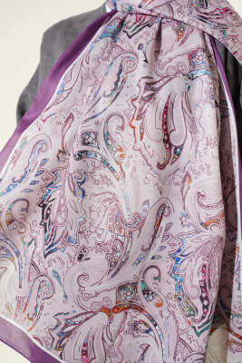 Paisley İşlemeli Soft Şal Koyu Lila - Başörtüsü