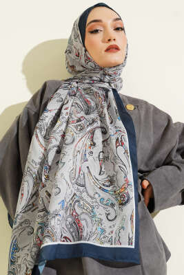 Paisley İşlemeli Soft Şal Lacivert - Başörtüsü
