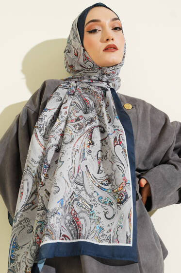 Paisley İşlemeli Soft Şal Lacivert - Başörtüsü