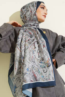 Paisley İşlemeli Soft Şal Lacivert - Başörtüsü