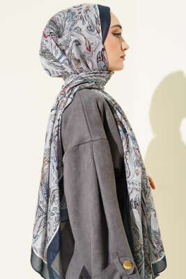Paisley İşlemeli Soft Şal Lacivert - Başörtüsü