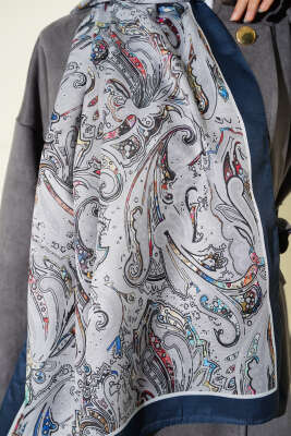 Paisley İşlemeli Soft Şal Lacivert - Başörtüsü