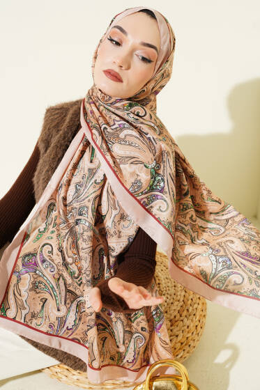 Paisley İşlemeli Soft Şal Latte - Başörtüsü