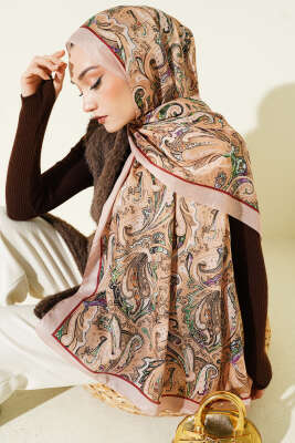 Paisley İşlemeli Soft Şal Latte - Başörtüsü