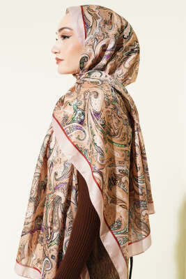 Paisley İşlemeli Soft Şal Latte - Başörtüsü