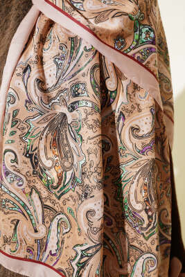 Paisley İşlemeli Soft Şal Latte - Başörtüsü