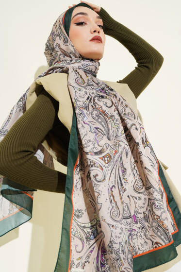 Paisley İşlemeli Soft Şal Zümrüt - Başörtüsü