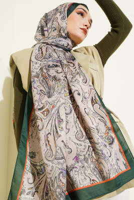 Paisley İşlemeli Soft Şal Zümrüt - Başörtüsü