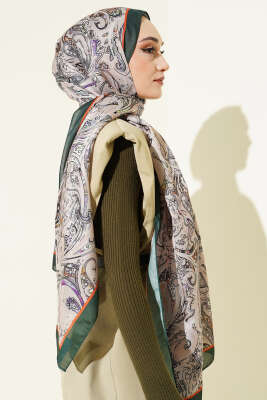 Paisley İşlemeli Soft Şal Zümrüt - Başörtüsü