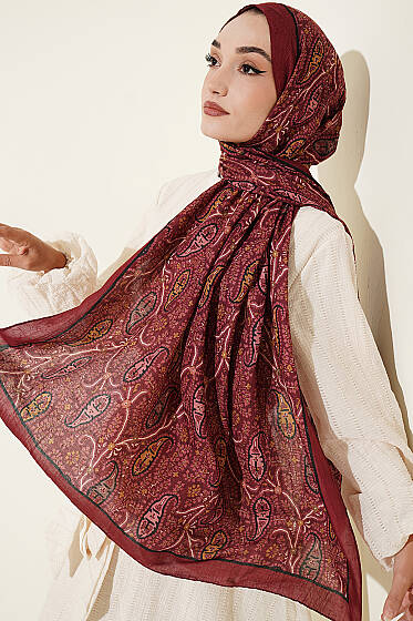 Paisley Kraş Modal Şal Bordo - Başörtüsü