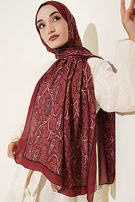 Paisley Kraş Modal Şal Bordo - Başörtüsü