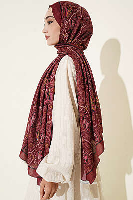 Paisley Kraş Modal Şal Bordo - Başörtüsü