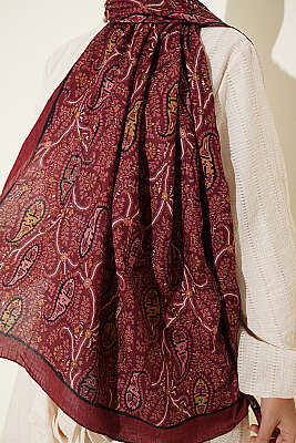 Paisley Kraş Modal Şal Bordo - Başörtüsü