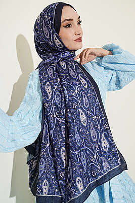 Paisley Kraş Modal Şal Lacivert - Başörtüsü