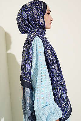 Paisley Kraş Modal Şal Lacivert - Başörtüsü