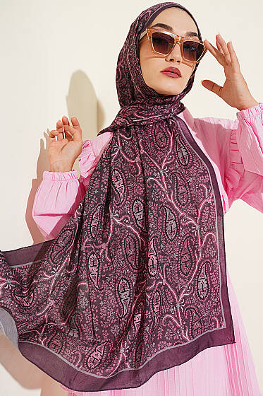 Paisley Kraş Modal Şal Mürdüm - Başörtüsü